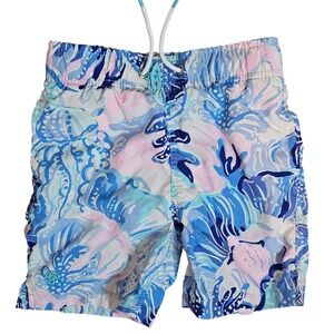 Lilly Pulitzer Pink Blue Boys Swim Trunk Junior Capri‎ Lined Size XS Beach